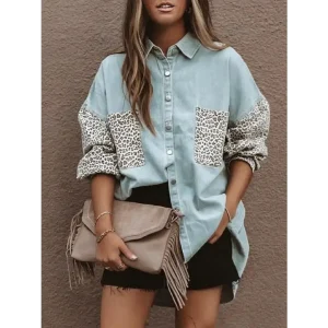 Chemise Veste Imprimé Léopard Bleu