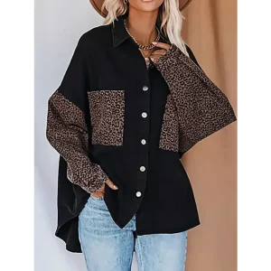 Chemise Veste Imprimé Léopard Noir