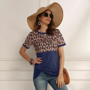 T-Shirt Femme Léopard Tendance Bleu