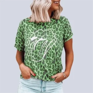 T-Shirt Imprimé Léopard Vert