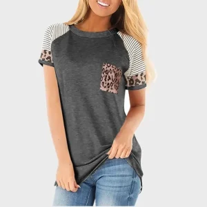 T-shirt Léopard Poche Gris